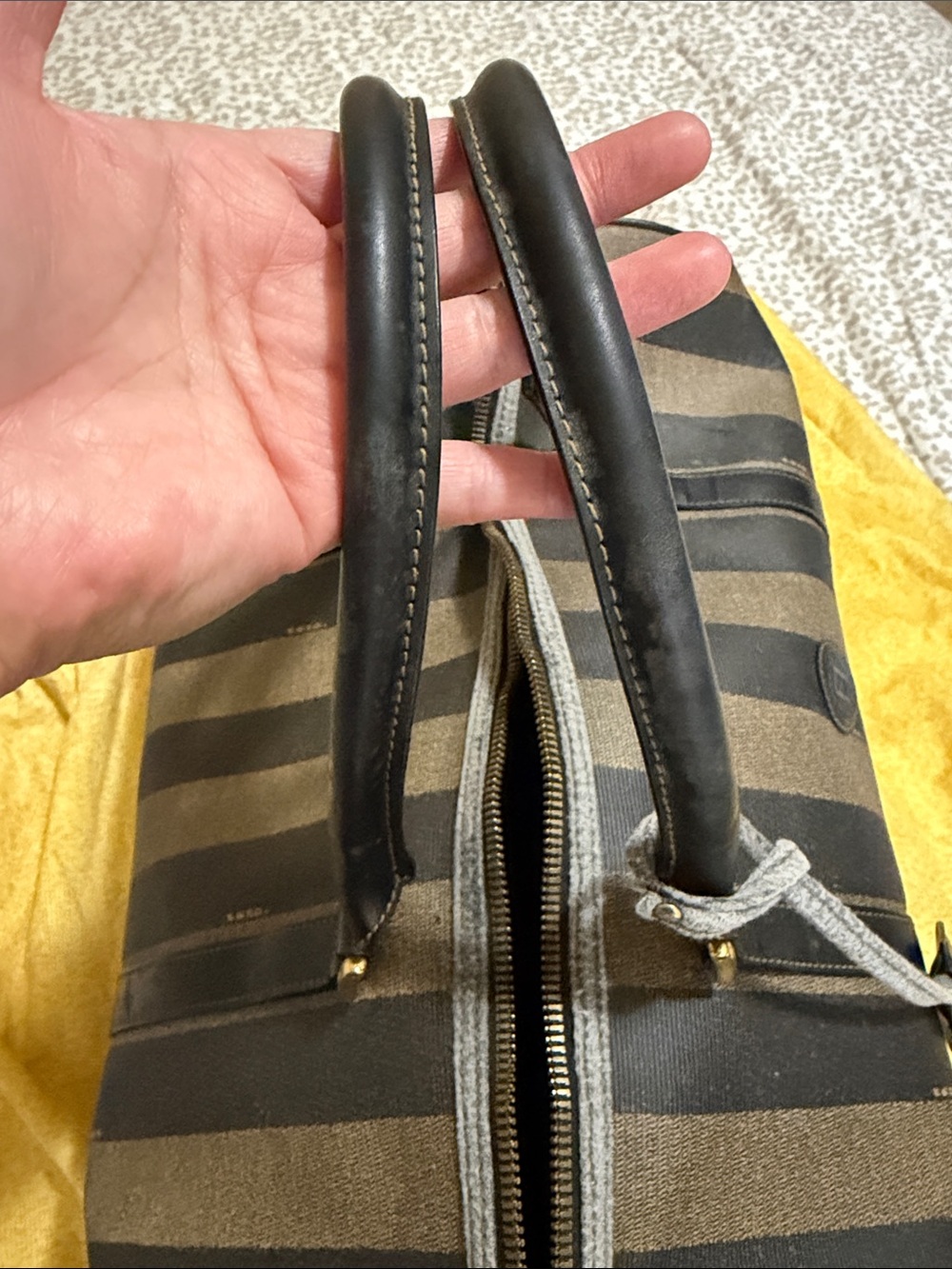 Fendi Black & Brown Striped Leather-Trim Duffel Bag - Picture 3 of 10